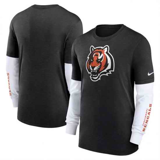 Men Cincinnati Bengals Heather Black Slub Fashion Long Sleeve T Shirt